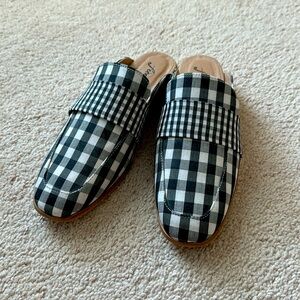 NEW Free People Gingham Mules, size 7.5, never worn